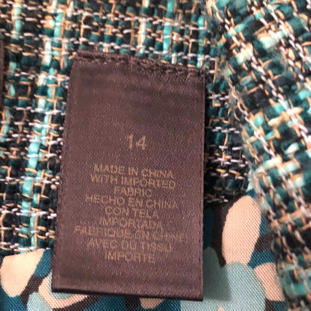 Liz Claiborne sz14 Green Black White Tweed with Small Fringe Blazer Gossip Girl - Picture 6 of 9